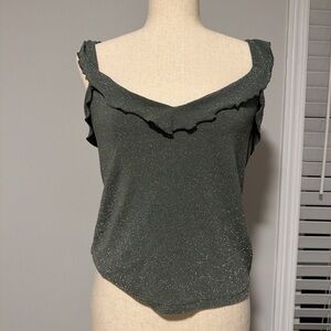 VTG Y2K Ralph Lauren Green Ruffle Women's Top